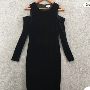 Calvin Klein Sheath Dress, Cold Shoulder, Long Sleeve, Black Velvet zip up